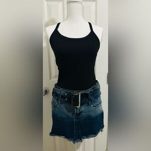 YMI Dark Blue Denim Mini Skirt with Wide Buckle Belt